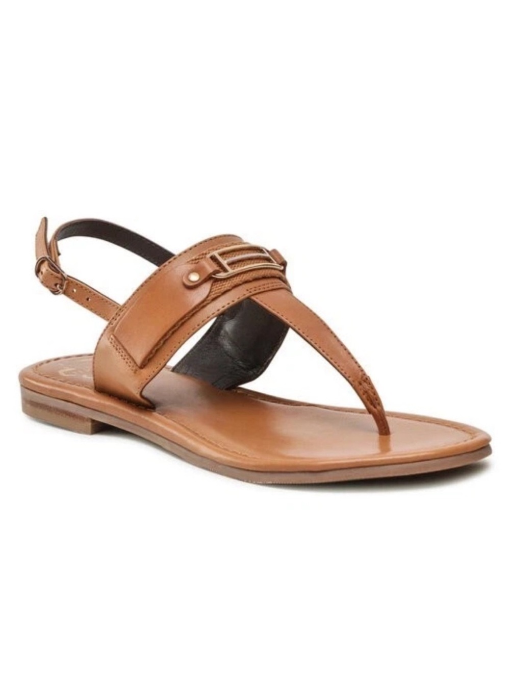 Ted Baker Jazmiah T-Strap Sandal Brown Tan Gold Buckle Leather 5.5 36